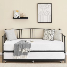 Unbranded Twin Metal Daybed Pullout Trundle with 6 Casters Heavy Duty Metal Sofa Bed Frame