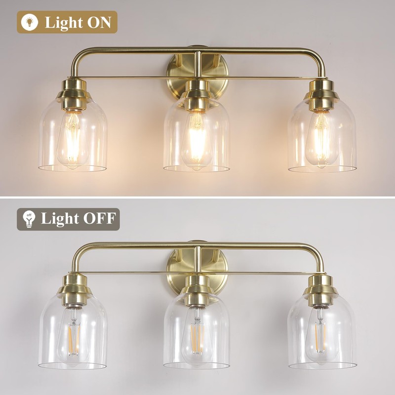 Mecgirn 3 Light Gold Vanity Lights for Bathroom, Bathroom Light