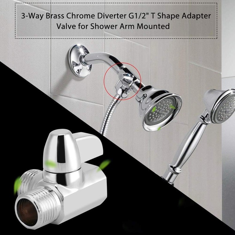 3-Way Diverter Valve, G1/2 Inch T Shape Shower Adapter, Shower