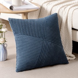 MIULEE Blue Boho Decorative Throw Pillow Covers Pack of 2 20x20 Inch for Couch Bed Sofa Aesthetic Home Decor Soft Corduroy Striped Patchwork Windmill Textured Cushion Pillowcases