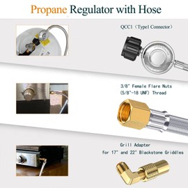 Propane Hose with Regulator for Propane Fire Pit, Patio Heater, Gas Grill,Stove,with Elbow Adapter for Blackstone Griddle (5 Feet)