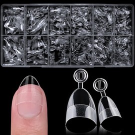 Lifextol 600pc Short Almond Nail Tips Fake Nails Press on Nails Clear Nail Tips Half Cover False Nail Artificial Fingernail, 12 Sizes Soft Gel x Nail Tips for Acrylic Nails Gel x Nail Extentions