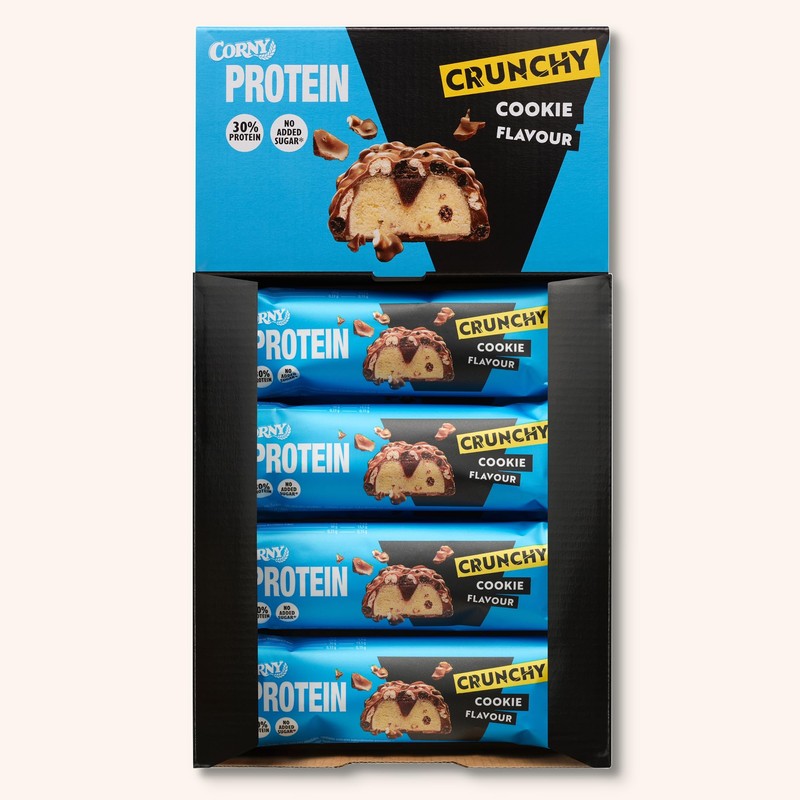 Corny Protein Crunchy Cookie Flavor, 30% Protein, Eiweißriegel ohne Zuckerzusatz,