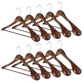 Wooden Suit Hangers 10 Pack Wide Shoulder Wooden Suit Coat Hangers with Non Slip Pants Bar Premium Wood Hanger with 360 Degree Swivel Hooks for Sweater, Pants, Heavy Clothes, Walnut