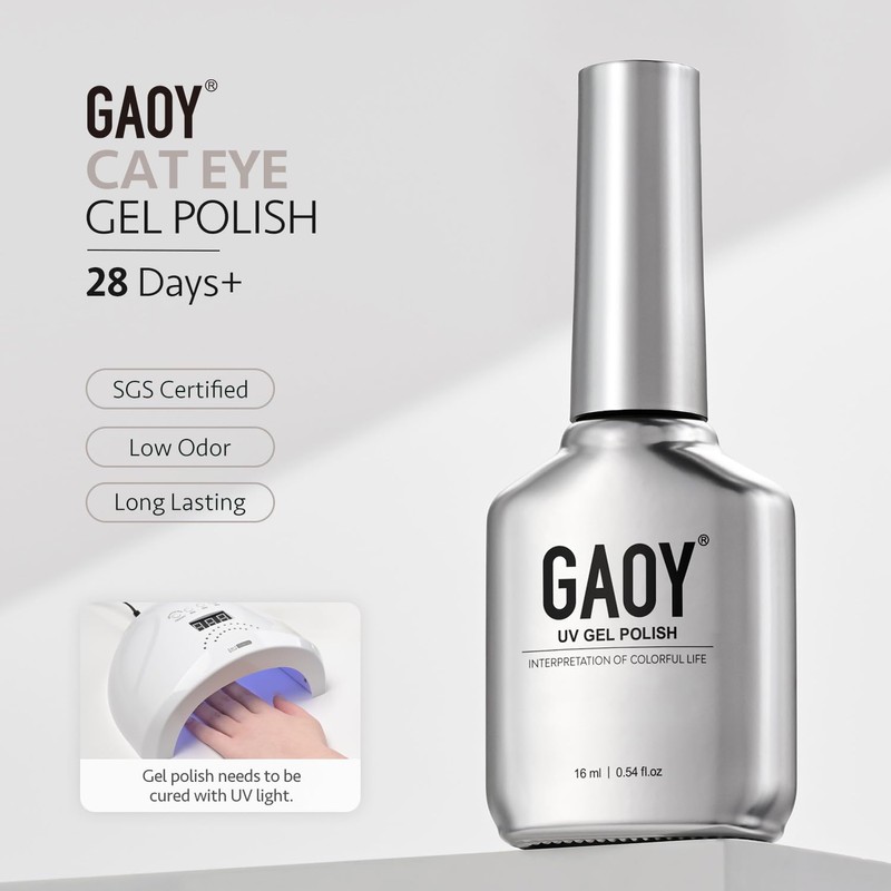 GAOY Gray Glassy Cat Eye Gel Nail Polish, 16ml Glitter