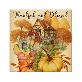 Thankful And Blessed Wooden Signs Retro Farm Pumpkin Sunflower Wall Plaque Harvest Thanksgiving Wall Art Hanging Farmhouse Decoration Plaque For Home Bathroom Indoor Kitchen Garden 12x12in