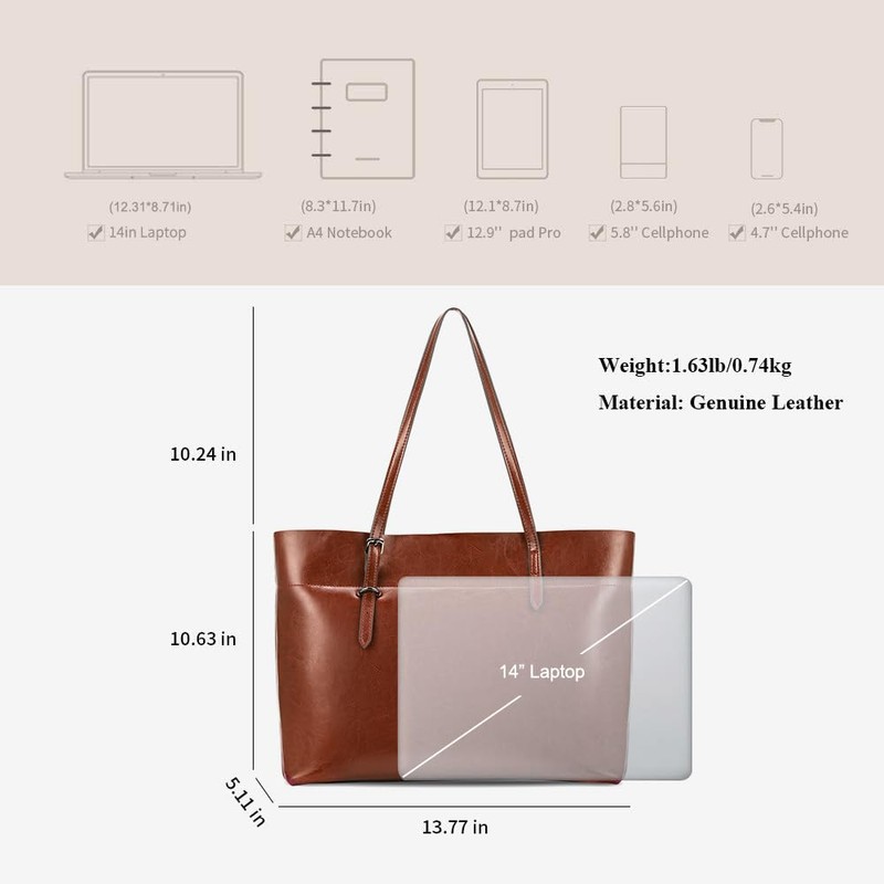 Kattee Vintage Genuine Leather Tote Shoulder Bag for Women Satchel
