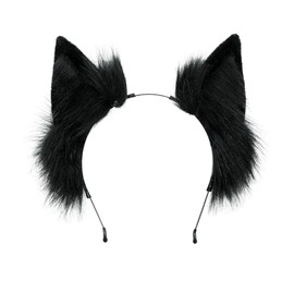 ILUFAM Furry Fox Wolf Cat Ears Headband Faux Fur Animal Ears Cosplay Party Costume Accessories Headwear (Black)