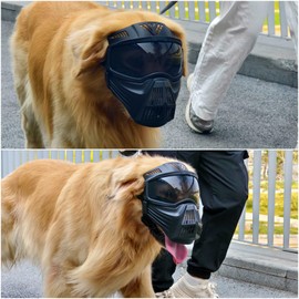 Namsan Large Dog Goggles with Basket Muzzle, Breathable, Full Face Protective, Dog Sunglasses with Mouth Cover for Medium to Large Dogs, Adjustable, Black