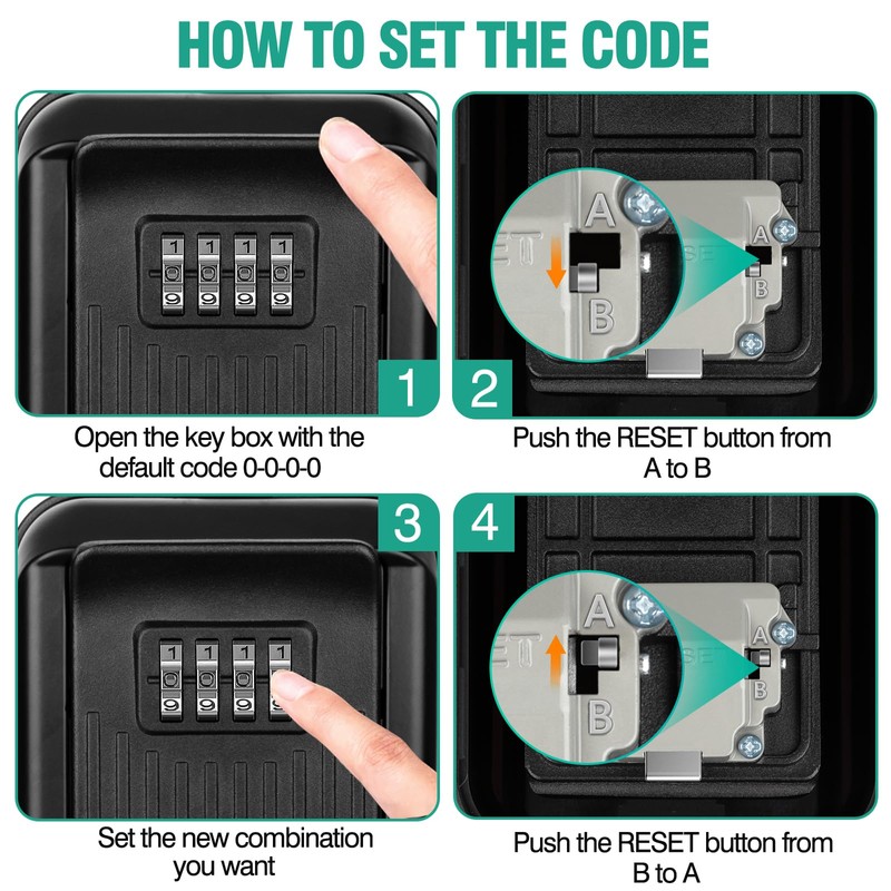 LUROON Key Safe with 4-Digit Combination Code, Large Waterproof Key