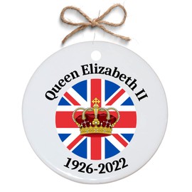 Second Ave Queen Elizabeth II Commemorative Remembrance 1926-2022 White Ceramic Circle Christmas Xmas Tree Decoration Bauble