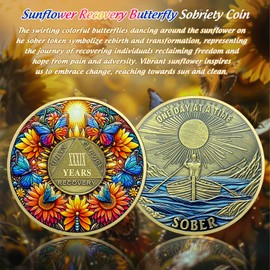 Delicate Sunflower 39 Year Sobriety Coin - 39 Year Recovery Butterfly AA Coins - One Day at A Time NA HA AA Chips and Medallions - 1-40 Years Living Clean Alcoholics Anonymous Gifts for Men Women