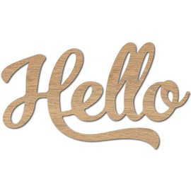 CREATCABIN Wooden Hello Letter Signs Unfinished Wooden Hello Sign Laser Cutout Wooden Word Sign Hello Wall Art Decor Word Sculpture DIY Ornaments for Front Door Home Decorations 9.8 x 5.5Inch