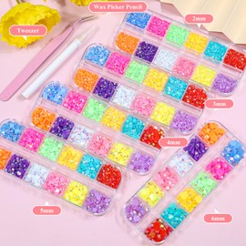 editTime 5 Boxes Shiny Colorful Nail Art Rhinestones Nail Stone Gems Design Kit 2-6mm Flatback Round Jelly AB Nail Gems with a Curved Tweezers and a Nail Brush (Jelly kit)