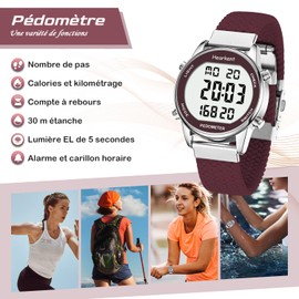 Hearkent Orologio pedometro da donna, cinturino in nylon morbido, senza applicazione o carico, con conteggio passi, calorie, distanza, orologio e retroilluminazione dello schermo