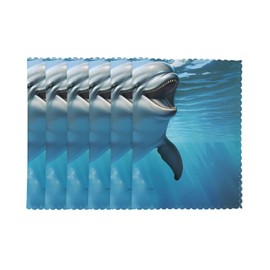 Dolphin Smile Table mat, 6-Piece Set, Wrinkle Resistant, Suitable for Kitchen Dining Tables, Party Decorations, 12 x 18 inches