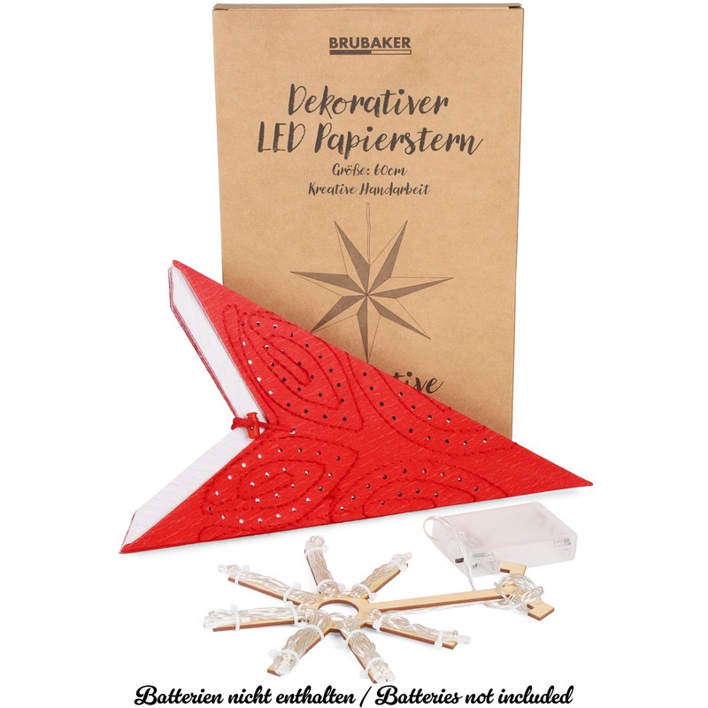 BRUBAKER 60 cm Paper Christmas Star for Hanging - LED