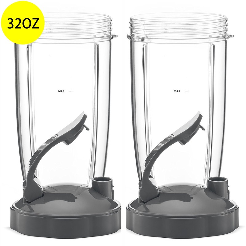 QueenTrade 2 Pack 32OZ Blender Cups & Flip-Top to-Go-Lid Replacement