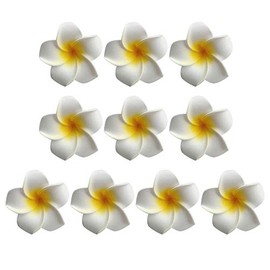 FRCOLOR 10pcs 7cm Plumeria Hair Clips Hawaiian Artificial Flower Clip Hawaii Hairpins for Women Girl Wedding Party Beach (White with Yellow)