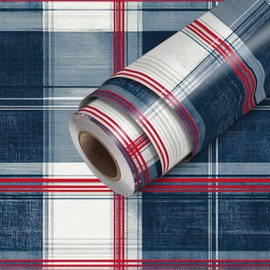 HOMETITUTE Navy Red Plaid Wallpaper Peel and Stick Classic Checkered Pattern Contact Paper Wall Paper Stick 118.1" x 17.7" Self Adhesive Vinyl Wall Covering for Study Bedroom Decor