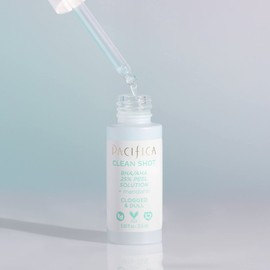 Face Serum by Pacifica - Clean Shot AHA-BHA 25% Peel Solution with Glycolic & Salicylic Acid – Exfoliating Facial Peel with Willow Bark, Turmeric & Vegan Lactic Acid, Vegan & Cruelty-Free, 0.8 oz