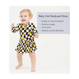 EASWEET Bamboo Viscose Baby Girl Onesie Long Sleeve Bodysuit Infant Dresses, Chessysmile, 6-12 Months