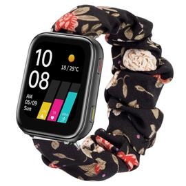 onetuo Compatible for UMIDIGI Uwatch 5 Band, Onetuo Fabric Elastic Scrunchie Elastic Women Cute Replacement Straps Compatible with UMIDIGI Smart Watch-Uwatch 5 (Black Flower)