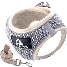 Lil&Fam Dog Harness, Torso Leash Set, Gentle on the Body, Includes Reflective Material, Mesh, Small Dogs, Medium Dogs, Cats (Beige x Gray, M Size)