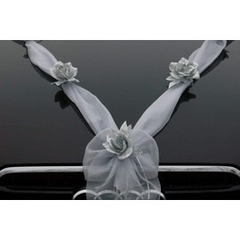 Gold Silver Car Jewellery Bridal Couple Rose Decoration Car Decoration Wedding Car Wedding Decoration Ratan (Organza M Silver)