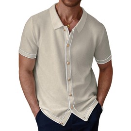 Zaitun Men's Lightweight Button-Down Shirt Summer Casual Shirt Relaxed Fit Wrinkle Resistant Top Beige White