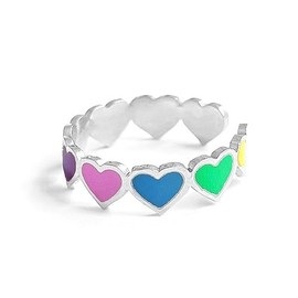 Caiyao Colorful Love Heart shape Rings Enamel Titanium Steel Ring Adjustable Open Ring for Women Friendship-Heart Silver