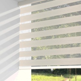 ShadesU Cordless Zebra Shades for Windows – Light Filtering Dual-Layer Window Shades for Privacy - Easy to Install (Grey Color) (Maximum Height 72") (Width 35.5")