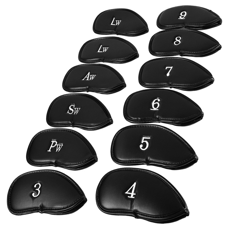 12pcs PU Leather Black Golf Club Head Cover Iron Head