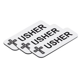 Usher 1 x 3" Name Tag/Badge, White, Cross Design (3 Pack)