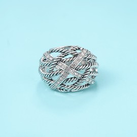 UNY Ring Twisted Cable Wire Weave Designer Fashion Brand David Womens Vintage Valentine Love Gifts Rings (silver-plated-brass, 7)