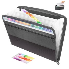 BEAUTY CHOICE Carpeta Organizadora de Documentos,Folder Expandible con Etiquetas Adhesivas, Archivero Acordeon con 13 Bolsillos Plastico, Organizador de Archivos Portatil para Factura, Recibos(Negro)