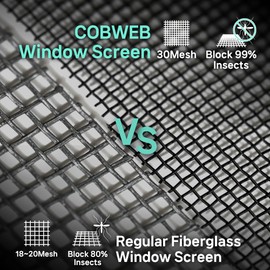 COBWEB Premium Window Screen DIY KIT 39" 51" Blocks Rain, Pet Scratch, Pollen, Fine Dust 99%, 30Mesh Durable New Material, DIY Tools Included (W51in X L190in)
