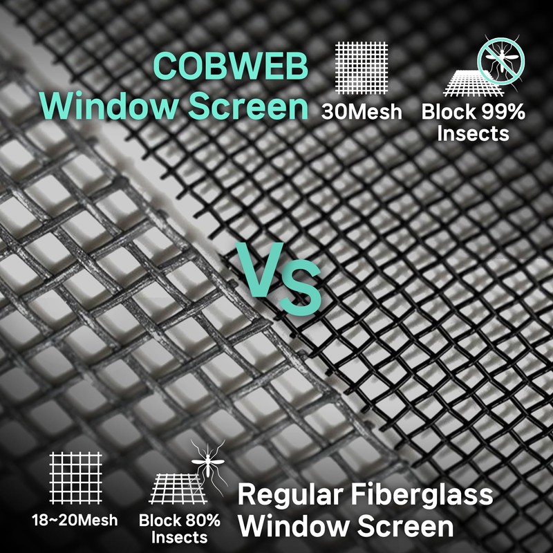 COBWEB Premium Window Screen DIY KIT 39" 51" Blocks Rain,