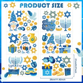 ReliThick 78 Pcs Hanukkah Wall Decals Hanukkah Window Cling Stickers Blue Yellow Menorah Star Gnome Stickers Hanukkah Party Decor Hanukkah Decoration for Living Room Bedroom Nursery Wall Decor