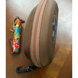 MAUI JIM LARGE Zippered Semi Hard Brown Sport SUNGLASSES CASE+POUCH w/CARABINER
