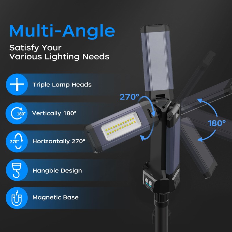 Rechargeable LED Work Light with Stand, 67" Tall Portable Cordless