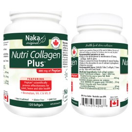NAKA Naka Nutri Collagen Plus, 400mg of Peptan, plus Bromelain, Vitamin C, Vitamin D, for Joint Bone Skin Health, Made in Canada (120 softgels)