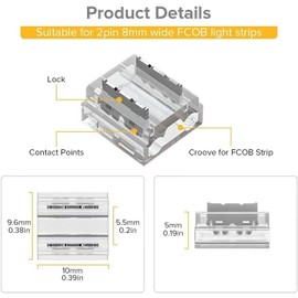 BTF-LIGHTING FCOB COB 50pcs 8mm Transparent Connector Support FCOB 8mm Width 2PIN PWM Single Color LED Strip Corner Connection(Without Wires)