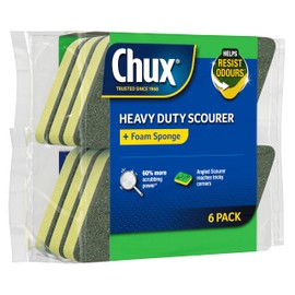 Chux Heavy Duty Scourer + Foam Sponge, Rinses Easily and Resists Odours, 6 Count