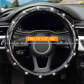 KAFEEK 16 inch Diamond Soft Leather Steering Wheel Cover,Compatible for F150 F250 F350 Ram 4Runner Tacoma Tundra Range Rover