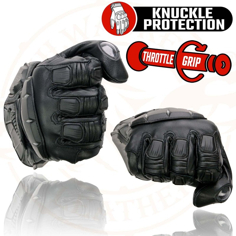 Milwaukee Leather SH717 Men's Black Leather Racing Gauntlet Gloves w/Knuckle