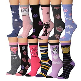 Tipi Toe Women's 12 Pairs Lightweight Colorful Eclectic Vibes Patterned Statement Crew Socks, CR170-AB