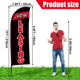Buryeah Now Leasing Feather Flag Pole Kit 7ft Now Leasing Banner Sign with Flag Pole Kit and Ground Stake and Portable Bag for Real Estate Advertising Business Outside(Black)