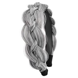BOBIYA Plaited Hair Headband with Tooth Braid Hair Headband with Teeth Wide Braided Hair Headband (Salt Pepper, One Size)
