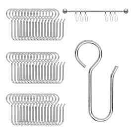 APOMOONS Pack of 60 Curtain Hooks Metal S-shape Non-Slip Curtain Hooks for 35 mm Curtain Rods, Shower Curtains, Ruffle Tape, Rope Hooks, Stainless Steel Hooks without Tools for Living Room and